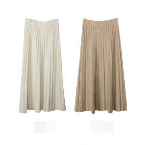 여자 봄 가을 겨울 밴딩 무지 플리츠 슬림 니트 롱 스커트 핏이 예쁜 간절기 기계주름 편한 긴치마