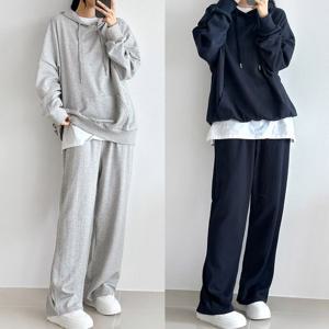 [하프클럽] 기본 후드 와이드세트 베이직 데일리 트레이닝세트 면츄리닝 후드티 조거팬츠 운동복 빅사이즈