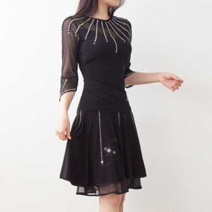 빛나는 이중 스커트 스포츠 댄스복 치마 플레어 미니 밸리 라틴 사교 라인