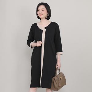 르베 블랙 배색 봄 가을 칠부 롱 원피스 O02201