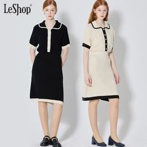 [르샵] 카라 배색 반팔 니트원피스