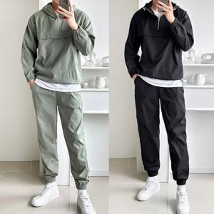 [하프클럽] M3004 후드 아노락 셋업 하프집업 조거 트레이닝세트 바스락 바람막이 캠핑  운동복 빅사이즈까