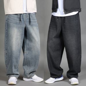 남자 벌룬핏 와이드 청바지 밴딩 커브드 데님팬츠 빅사이즈 흑청 진청 중청_ID302