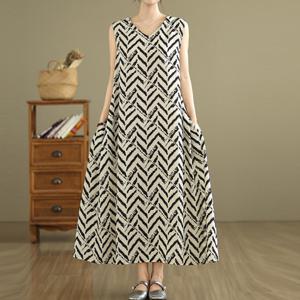 2591931 - 사이드 다트 민소매 롱원피스 루즈핏 빅사이즈 여름원피스 린넨원피스 면원피스 40대 50대 100사이즈 인견원피스