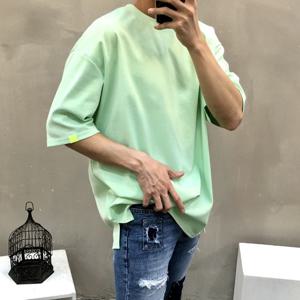 [브리치]  / 박스 소매 형광 테잎 남자 여름 무지 반팔티