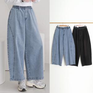 여성 커브드 청바지 밴딩 와이드 빅사이즈 벌룬 스티치 연청 흑청 배기 커브드진 데님 팬츠