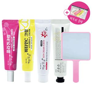 웰빙헬스 예쁜얼굴 콜라겐크림 25g+비타민C크림 25g+썬크림 25g+고운손 핸드크림 25g 4종 핑크거울 증정