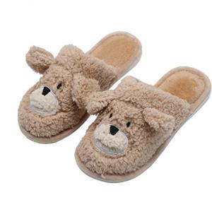 귀여운 곰돌이 자수 뽀글이 양털 실내화 겨울용 사무실 방한 털 슬리퍼
