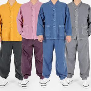 조선클로젯 3168 봄가을-공용 체크넥 긴팔 생활한복세트 개량한복 다흰