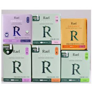 라엘 유기농 순면커버 생리대 3팩 소형 중형 대형 입는 오버나이트 슈퍼롱 팬티라이너 모음