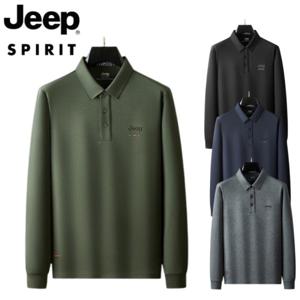 JEEP SPIRIT 폴로 셔츠 남성 긴팔 상의 폴리에스터 이너 루즈핏 패션 봄가을 티셔츠