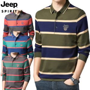 JEEP SPIRIT 남성 카라 긴팔티셔츠 봄 가을 캐주얼 스트라이프 폴로 셔츠