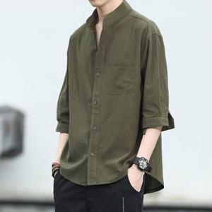 소프트 7부 남성 린넨셔츠 헨리넥 남자 반팔남방