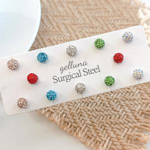젤루나 (12P+2칸케이스SET) 써지컬 5mm 컬러 점토볼 큐빅 기본 심플 귀꾸 스터드 바벨 볼 피어싱 P-13