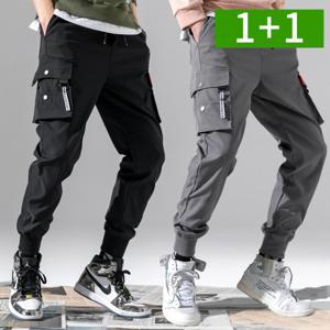 1+1 남자 카고바지 조거팬츠 면 일자 봄 가을 밴딩 남성 슬렉스