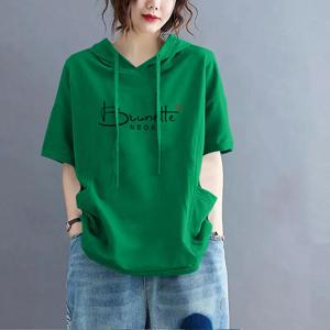 여성 반팔 티셔츠 여름 루즈핏 슬림핏 반팔 맨투맨 빅사이즈 순면 얇은 후드 티셔츠