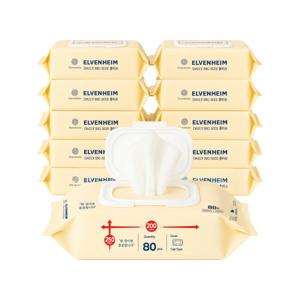 3/19특가)엘븐헤임 빅사이즈 물티슈 80매 10팩 캡형 대형 두꺼운 대용량 물티슈 200 x 250mm 60gsm 총 800매