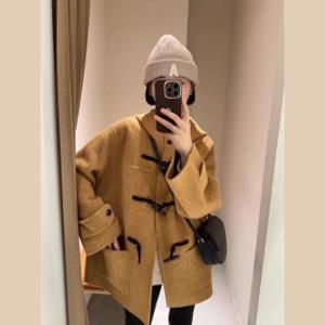 떡볶이코트 베이지 블랙 고등학생 울 캐시미어 키작녀 역시즌 후드 반코트 두꺼운 노카라 뿔단추 숏트렌치