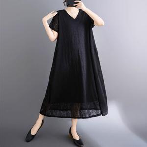 지홍 롱원피스 면마 빅사이즈 롱원피스 루즈핏 쉬폰 레이온 레이스