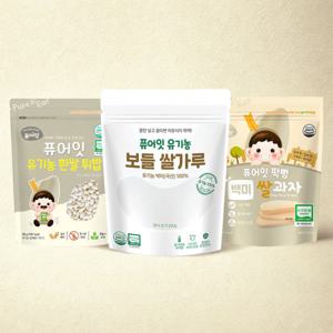 기획세트 퓨어잇 유기농 보들쌀가루 현미1팩 + 백미떡뻥 / 쌀튀밥 2봉