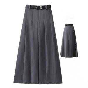 SUTA 미디 플리츠 스커트 여성 하이웨스트 A라인 플리츠 롱스커트 체형커버 데일리 스커트