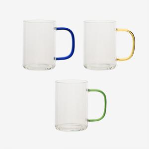 손잡이 컬러 유리컵 280ml/머그/유리잔/글라스/물/쥬스/음료/아이스/아메리카노/카페/라떼/심플/투명/찻잔