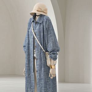 SUTA 롱 자카드 데님 코트 여성 봄가을 청자켓 루즈핏 슬림핏 데님 트렌치코트