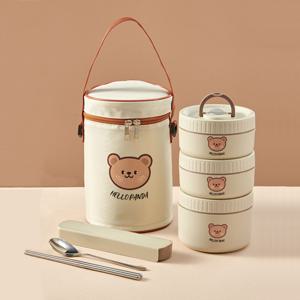 304 스테인리스 보온 도시락통 세트 귀여운 디자인 학생 직장인 대용량 원형 도시락 런치박스 전자레인지용