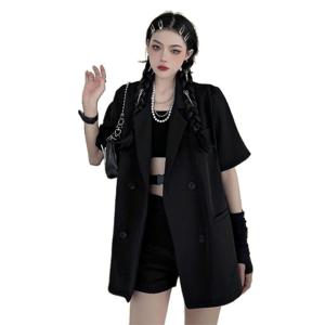 300근 빅사이즈 반팔 정장 코트 여장 나츠하라주쿠풍 ins풍 헐렁헐렁 배 가리개 얇은 양복