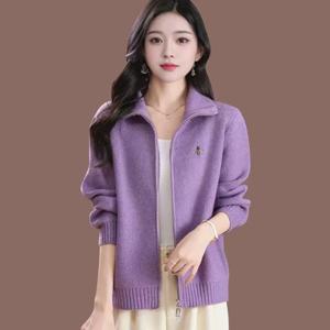 여자 봄 가을 집업 니트 자켓 카라넥 루즈핏 니트 가디건