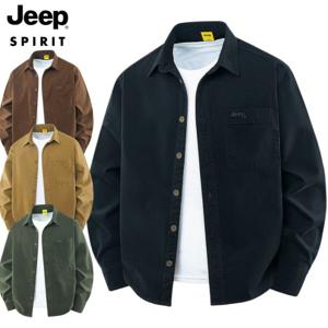 JEEP SPIRIT 남성 면 긴팔 셔츠 봄 가을 캐주얼 오버핏 셔츠 아우터 워크웨어