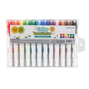라인플러스 칼라보드마카 12색 세트 / 화이트보드 형광펜 유성매직 보드마카 네임펜