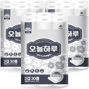 오늘하루 100% 무형광 천연펄프 화장지 3겹 30롤 x 3팩