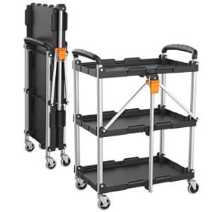 켄도 휴대용 접이식 서빙 카트 (90339) 식당 이동식 주방 업소용 3단 트롤리 병원 호텔 미용 미용실