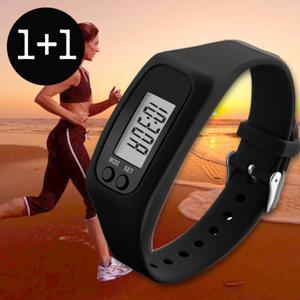 1+1 만보기 시계 손목 실리콘 전자 만보계 러닝 운동 블랙