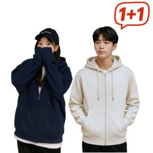 1+1 슬기로운 환절기 생활 눈치 없는 날씨엔 고민 말고 툭 남녀공용 데일리 오버핏 후드 집업 커플템으로도~