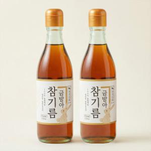 순수본가 통참깨 100% 참기름 350ml x 2개/ 한번만 짜낸 깨끗하고 고소한 참기름