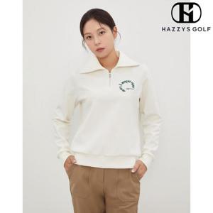 헤지스골프  (HWTS4C922CR) 크림 여성 빅카라 하프집 맨투맨 (세미오버핏)