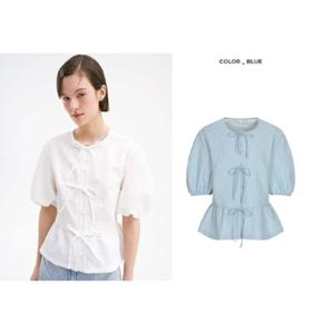 [올리브데올리브] OW5XB402 엠보 텍스처 리본 볼륨 소매 블라우스