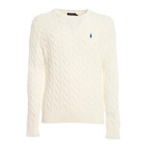 폴로 랄프로렌 로고 자수 케이블 니트 스웨터 710775885033 Whit