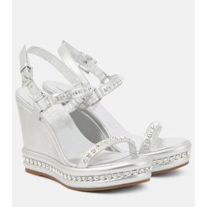 크리스찬루부탱 Pyrastrass 메탈릭 레더 웨지 샌들 P00888698