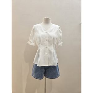 숲  (SB5SS3F) V넥 소매리본 반팔 블라우스