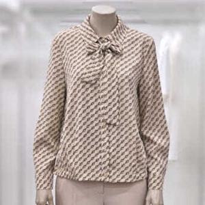 [프렐린]RBB253011 리본 타이 셔츠 카라넥 프린트 블라우스