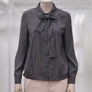 [프렐린]RBB253010 셔츠 카라넥 리본 타이 프린트 블라우스