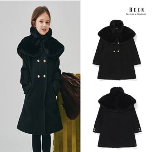 [빈]BZ64CT01BK 블랙 퍼 케이프 울 코트