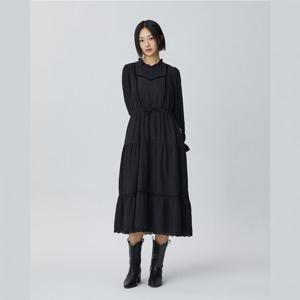 플라스틱아일랜드  (PR4WO082) 핀턱 벨벳 테이프 원피스