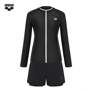 아레나 웨이비 A6BL1PS01 BLK (주머니백 증정) 여성비치 레귤러핏 집업래쉬가드 3PCS 세트수영복