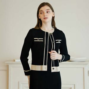 [요이츠] 배색라인 포인트 플리츠 가디건 자켓 블랙_YK03WRPJK03