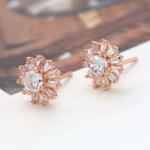 14K 골드필드 핀 블링 큐빅 꽃 일자침 귀걸이