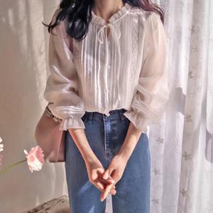 [리린][LABEL] 리켈드 러블리 봄꽃 앤핀탁 세련미 블라우스